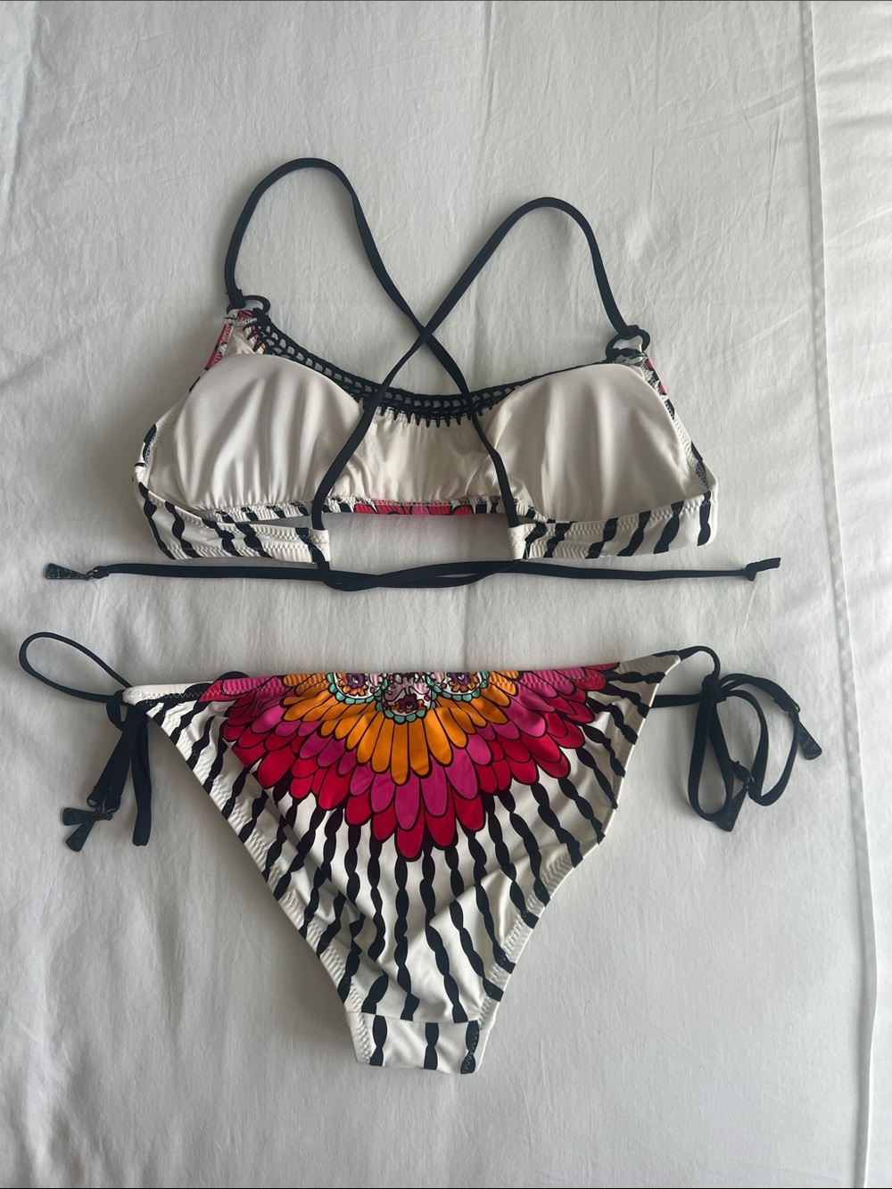 Trina Turk Pink Orange Floral Stripe Tie-Side Bikini - Picture 2 of 2
